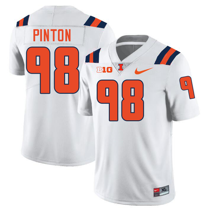 Men #98 Fabrizio Pinton Illinois Fighting Illini College Football Jerseys Stitched-White